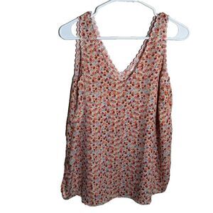 LC Lauren Conrad Tank Top Women's Medium Floral V-Neck Scalloped Boho Shirt